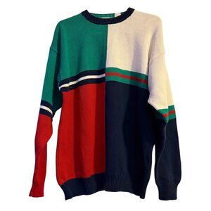 Vintage 90's Cotton Traders Colorblock Knitted Cable Crewneck Sweater Large